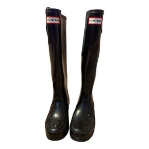 Hunter Size 5 Tall Rain Boots - Black Wellington Glossy